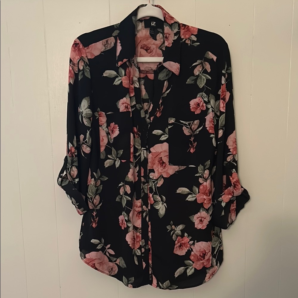 Floral Black and Pink Women's Top